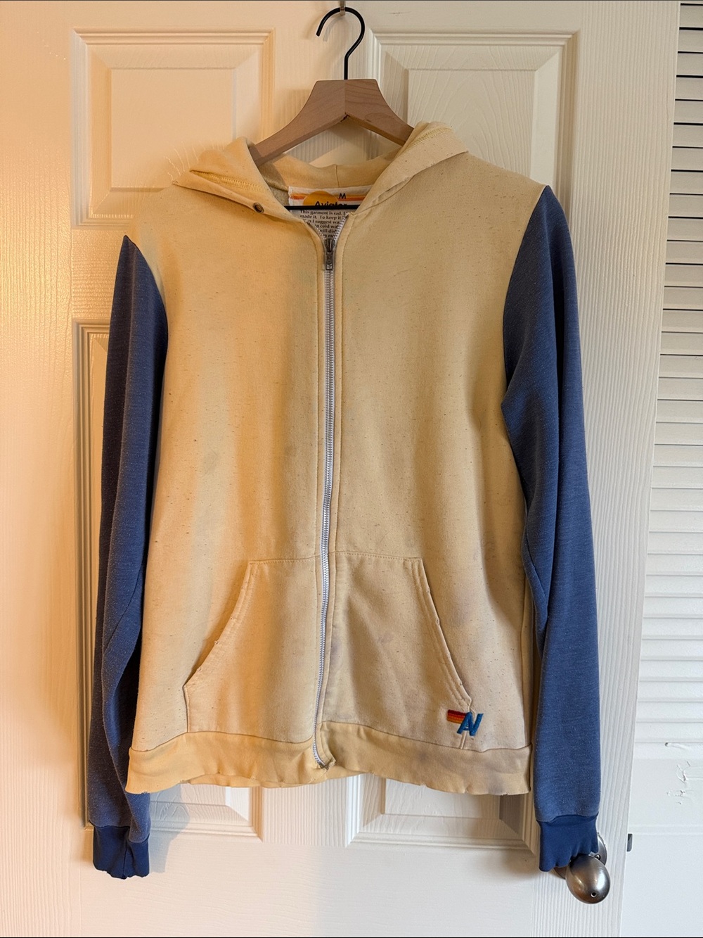 Aviator Nation Cream Zip Hoodie with Yellow Accent